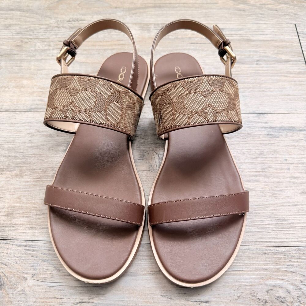 Coach Harley Sandal Signature Jacquard Brown Slingback Sandals Women's Size 10